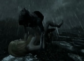 Un monstre la baise sous la pluie battante