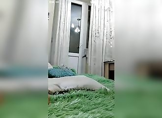 Russian with big breasts is filmed live with transparent lingerie